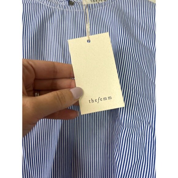 NWT The Femm Poplin Lightweight Puff Sleeves Luella Blouse Blue Size: Small - Picture 4 of 10